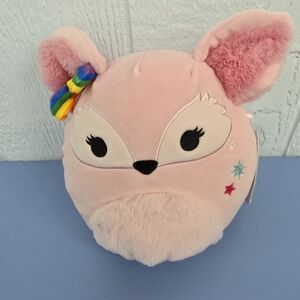 Squishmallows Miracle 8 Inch Pink Fox with Rainbow Bow
